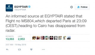 Egyptair flight MS804 tweet - Airbus A320-232 (SU-GCC)